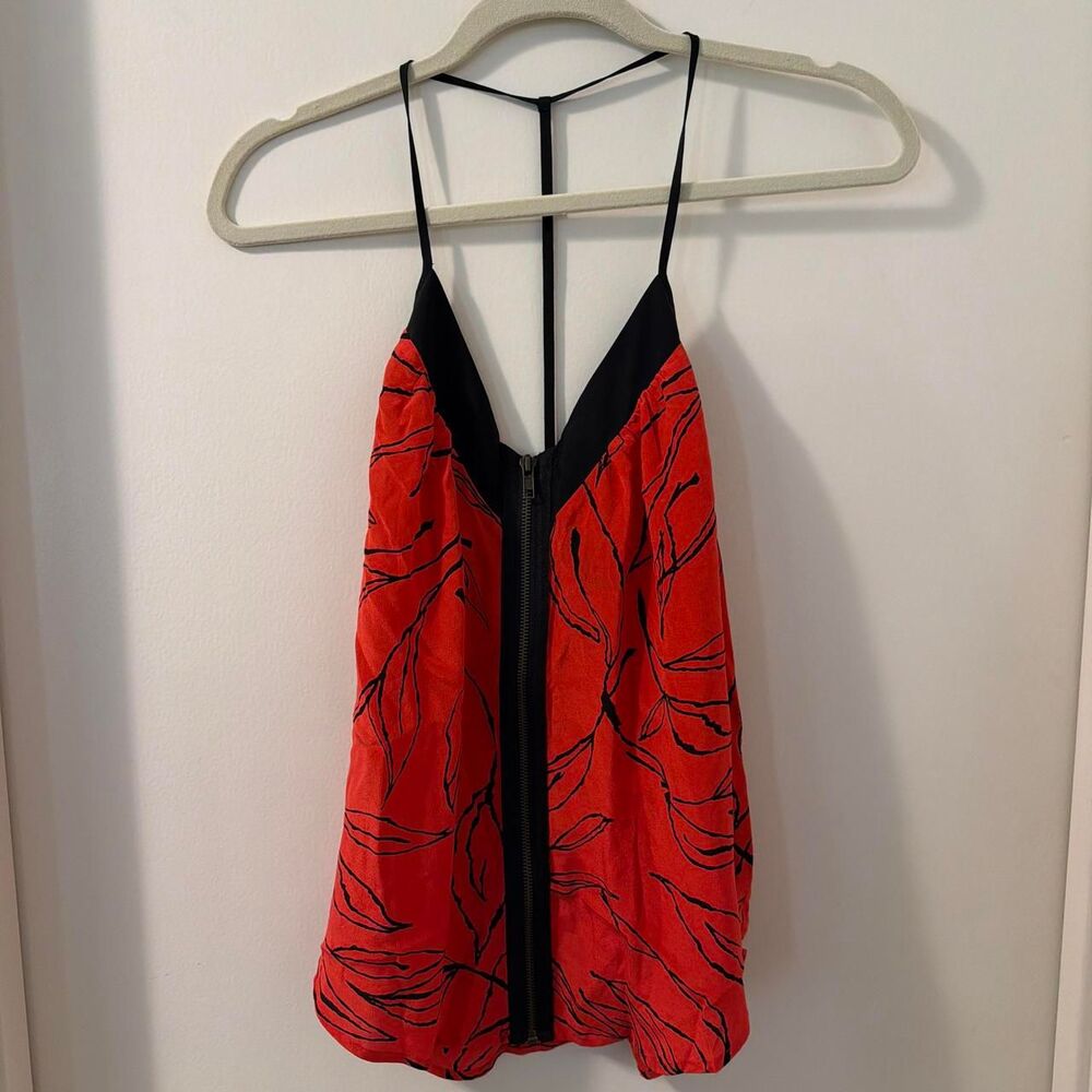 00's Silence+ Noise Women's Red & Black Silk T back, with zipper Front silk cami